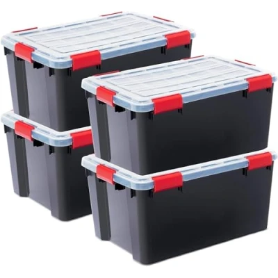 Abbildung von Iris Ohyama Luftdichte Kunststoff Aufbewahrungsboxen mit Deckels, 50L, 4er Set, Schwarz, Hermetischer wasserdichter Verschluss, Robuste Schnappverschlüsse, Stapelbar, Staubschutz, BPA frei, DDAT L