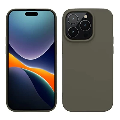 Abbildung von kwmobile Hülle für das iPhone 14 Pro weiche und schlanke TPU Silikon Handyhülle stoßabsorbierendes Flexibles Case kabelloses Laden Olivgrün matt