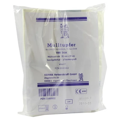 Abbildung von Mulltupfer 20x20 cm pflaumengroß steril 100 St