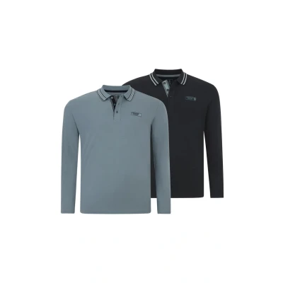 Abbildung von Charles Colby Doppelpack EARL Giliell Langarmshirt, Herren, Größe: XXL, Petrol dunkelblau