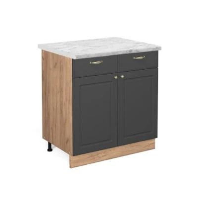 Abbildung von Vicco Küchenunterschrank Fame Line, Anthrazit Gold/Goldkraft Eiche, 80 cm, AP Marmor