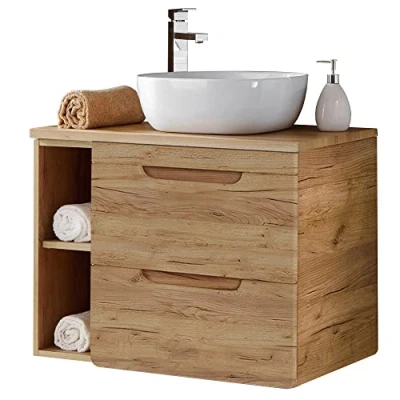 Abbildung von Lomadox Waschbeckenschrank LUTON 56 CRAFT unterschrank 81 cm mit Keramikbecken Wotan Eiche Nb. 81/76,5/46