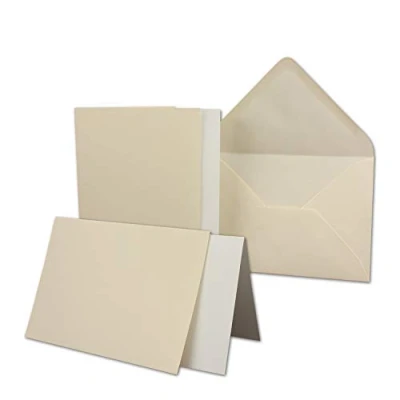 Abbildung von 10 Sets großes Kartenpaket mit Faltkarten &amp; Umschlägen und Einleger 10,5 x 14,8 cm DIN A6/C6 Creme Chamois GERIPPT