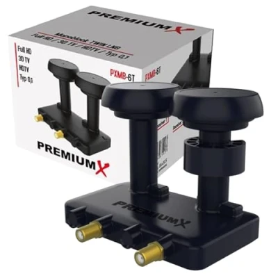 Abbildung von Premium X Monoblock Twin PXMB 6T LNB 0,1dB Astra 19,2 Hotbird 13 HDTV FullHD 3D UltraHD 4K tauglich für 2 Teilnehmer
