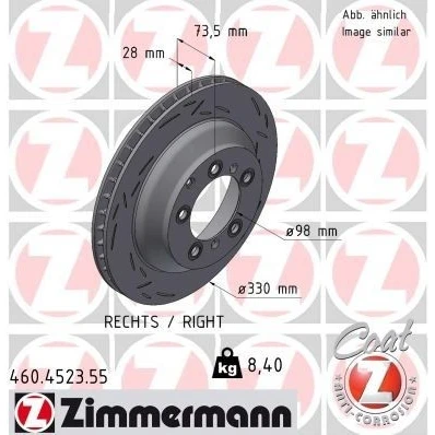 Abbildung von ZIMMERMANN 460.4523.55 Bremsscheibe 330 28 8/5 5 130 innenbelüftet, geschlitzt beschichtet hochgekohlt PORSCHE: Cayenne