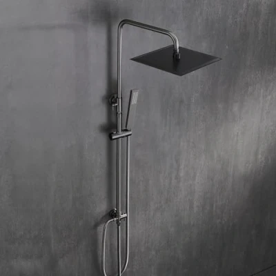 Abbildung von Görbach Edelstahl Duschset ohne Armatur, Regendusche Duschsystem mit Duschkopf, Duschstange, Duschschlauch, Kopfbrause Eckig 25x25cm Gunmetal Grau