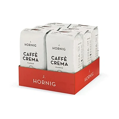 Abbildung von J. Hornig Kaffeebohnen Espresso, Caffè Crema Classico, 6x1kg ganze Bohnen, nussig schokoladiger Geschmack, für Vollautomaten, Siebträgermaschine und Espressokocher