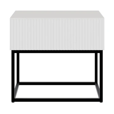 Abbildung von Selsey Nachttisch Beistellschrank Beistelltisch Nachtschrank Mit Schublade Graubeige Schwarze Beine Veldio