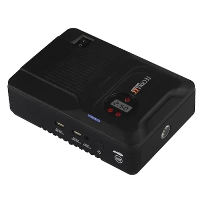 Abbildung von Technaxx 4 in 1 Multifunktionale Starthilfe mit Powerbank Power Pack (Benzin bis zu 4,0L / Diesel 3,0 L), 3,5 mini Akku Kompressor, LED Lampe TX 219 14000 mAh Batterie, 2x USB A Anschluss