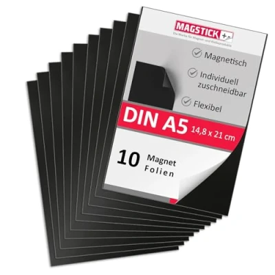 Abbildung von Magstick Magnetfolie 10 Stück I DIN A5 Magnetklebefolie flexibel selbstklebend zuschneidbar magnetisch beklebbar zum Basteln ordnen Stanzen Aufbewahrung Magnetbogen Fotomagnet mag272