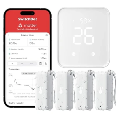 Abbildung von SwitchBot Matter Thermometer Hygrometer Innen und Außen 4Pack mit Hub2, IP65 Wasserdichter Temperatur Feuchtigkeitssensor, Kompatibel Apple Home, Alexa, GoogleHome, IFTTT