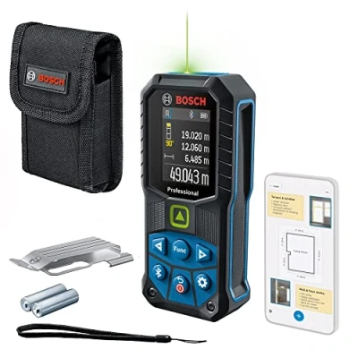 Abbildung von Bosch Professional Laser Entfernungsmesser GLM 50 27 CG + Gürtelclip (grüner Laser, Reichweite: bis m, IP65, Bluetooth Datenübertragung, 2 AA Batterien, Schlaufe, Tasche) Amazon Exclusive Set