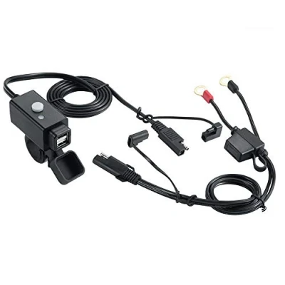 Abbildung von iMESTOU Motorrad USB Ladegerät 5V 3.1A, Abnehmbarer Lenker Mobilfunkanlagen abnehmbar Wasserdicht mit Dual und Schalter abgesichert Arbeit 12V/24V Fahrzeugen
