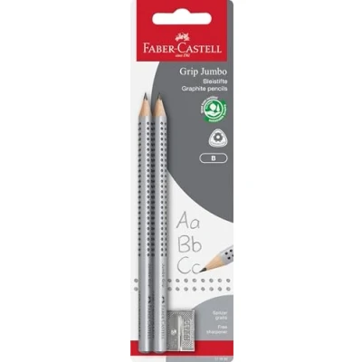 Abbildung von Faber Castell 111992 Bleistift Jumbo Grip HB (Jumbo Grip, silber, 2er Set B mit Spitzer)