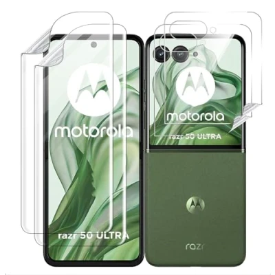 Abbildung von GIOPUEY Schutzfolie Kompatibel mit Motorola Razr 50 Ultra, 2 Stück Bildschirmschutz und Rückenschutzfolie, Ultra Dünn Flexibles TPU, Kratzfest, Kompatible Hülle