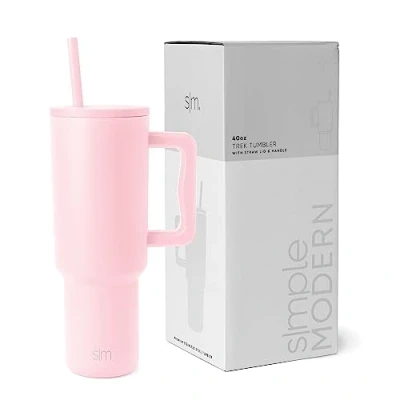 Abbildung von SIMPLE MODERN Becher mit Griff und Trinkhalm Isolierter EdelstahlWasserflasche EiskaffeeReisebecher Geschenke für Frauen Männer Trek Sammlung 1180ml Blush