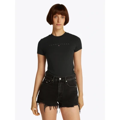 Abbildung von Tommy Jeans Curve T Shirt &quot;TJW SLIM TONAL LINEAR TEE EXT&quot;, in Großen Größen, Logodruck, Figurbetont