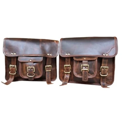 Abbildung von american blue 2 x Motorrad Leder Satteltasche Fahrrad Umhängetasche Werkzeugtasche Braun Lenker Sissy Bar Reisetasche Satteltaschen für 2er Set (Saddle Design 2)