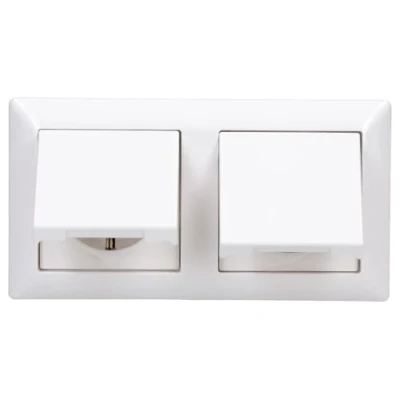 Abbildung von Jung SCHUKO Set Alpinweiß Serie AS AS582WW Rahmen 2 fach + 2x A1520KLWW SCHUKO® Steckdose mit Klappdeckel