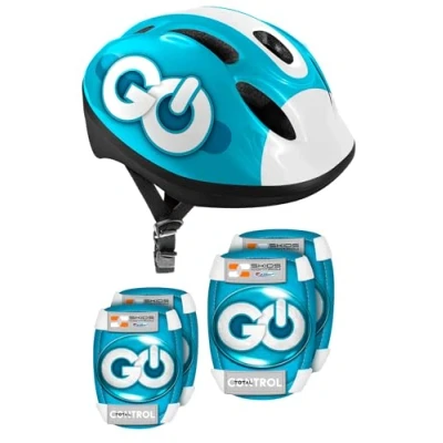 Abbildung von STAMP Unisex Jugendliche Helm + ELLBOGEN und KNIESCHÜTZER SKIDS Control Mixt Combo Elbow &amp; Knee Pads, Blue, PINK