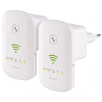 Abbildung von 7links WLAN Antenne: 2er Set Dualband Repeater, Access Point &amp; Router, WPS Taste (WLAN Verstärker Steckdose, Dual Powerline Adapter)