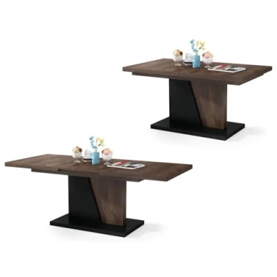 Abbildung von All4All Couchtisch Noel Kaffeetisch Wohnzimmertisch Sofatisch mit Ablagen Esstisch Einlegeplatte ausklappbar 120x70cm 05 Braune Eiche + Schwarz