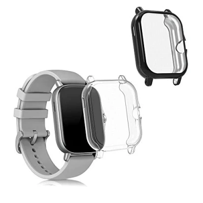 Abbildung von kwmobile 2X Schutzhülle kompatibel mit Huami Amazfit GTS 3 / 2 2e Hülle Fullbody Cover Set aus Silikon Schwarz Transparent