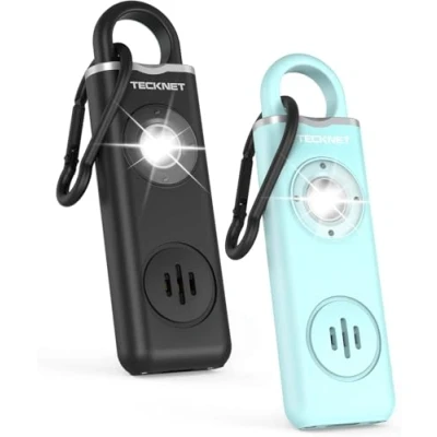 Abbildung von TECKNET Persönlicher Alarm, Taschenalarm mit 130 dB Sirene und LED Signalleuchte, USB Type C wiederaufladbar Schlüsselanhänger für Frauen, Sicherheitsalarm Kinder/Frauen/Ältere(Blau+Schwarz)