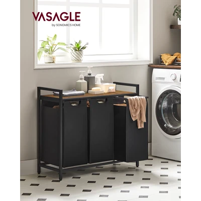 Abbildung von VASAGLE Wäschekorb, 3 Fächer, mit Ablage, ausziehbar und abnehmbar, x 38 L