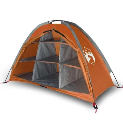 Abbildung von vidaXL Lagerzelt 9 Fächer, Outdoor Zelt mit viel Stauraum, Camping Unterstand Tragbar für Sommer, Gartenzelt Beistellzelt, Grau Orange 185T TAFT