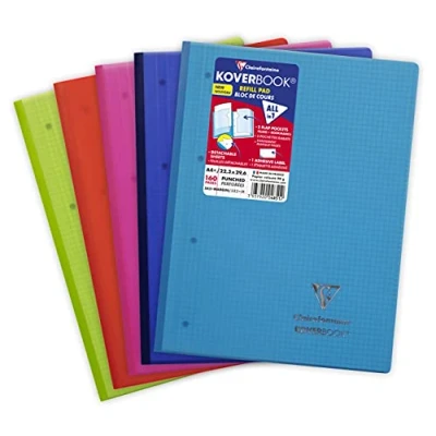 Abbildung von Clairefontaine 4851C Koverbook mikroperforiert, 4 fach Lochung, 22,3 x 29,7cm, 80 Blatt, kariert, 1 Stück, farbig sortiert