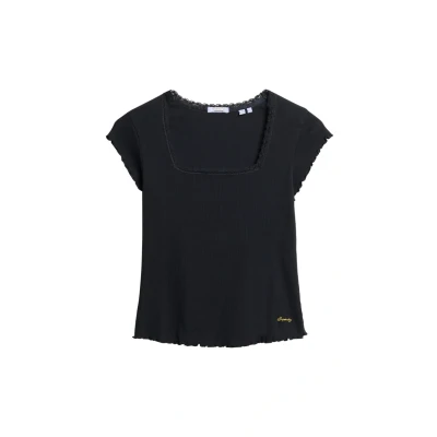Abbildung von Superdry Essential Square NECK Tshirt print, Damen, Größe: 34, Eclipse navy