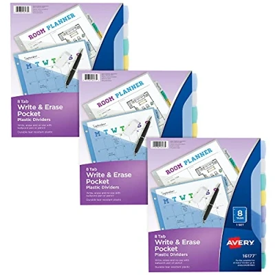 Abbildung von Avery 31701 Trennblätter aus Kunststoff für 3 Ringbücher, 8 Register Sets, mehrfarbig, Binder Teiler Sets