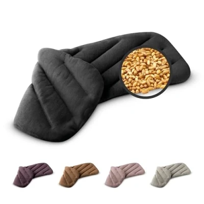 Abbildung von LESCHI XXL Körnerkissen für Mikrowelle 50x20 cm, 100% Bio Baumwolle und Weizen, 8 Kammer Wärmekissen, Schwarz, anschmiegsames Getreidekissen ideal als Wärmespender Bauch Rücken Nacken Schulter