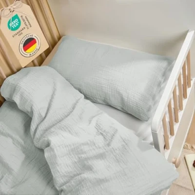 Abbildung von Laleni Kinderbettwäsche aus Baumwolle Musselin Bettwäsche, Oeko TEX zertifizierte Bettwäsche Sommer