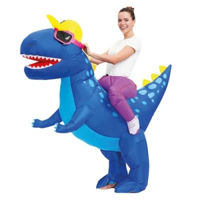 Abbildung von AirSuit® Aufblasbares Kostüm Dinosaurier Blau Ungewöhnliches in Erwachsene Größe 160 bis 190cm Aus sehr strapazierfähigem Polyester Inklusive Aufblassystem OriginalCup®