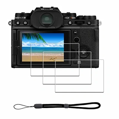 Abbildung von iDaPro Displayschutz schutzfolie für Fujifilm X T4 X100V Fuji XT4 100V + Handschlaufe [3+1Stück] Schutzglas Tempered Glass Screen Protector 9H Härte Gehärtetes Glas