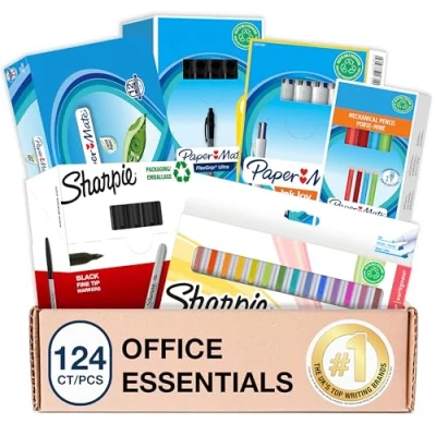 Abbildung von SHARPIE Paper Mate Stifte &amp; Marker Set Schreibwaren Kugelschreiber, Textmarker, Permanentmarker, Druckbleistifte Korrekturband Perfekt für Schule Büro 124 Stück
