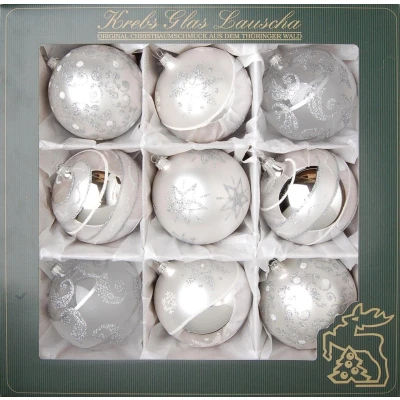 Abbildung von Krebs Glas Lauscha Weihnachtsbaumkugel Weihnachtsdeko, Christbaumschmuck, Christbaumkugeln (9 St), mundgeblasen, silberfarben, Ø ca. 10 cm