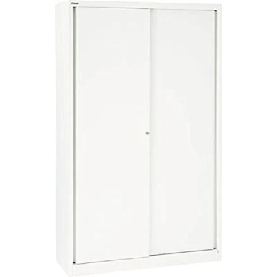 Abbildung von BISLEY Schiebetürenschrank ECO, 4 Fachböden, 5 OH, Metall, 696 Verkehrsweiß, 43 x 120 198 cm