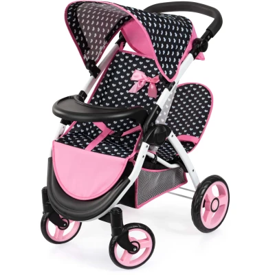 Abbildung von Bayer Design Twin Star Zwillingspuppenwagen, Schwarz/Rosa