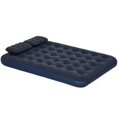 Abbildung von Luftbett, Luftmatratze mit Handpumpe, Kopfkissen, Blau, 203x152x22 cm