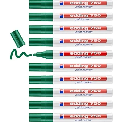 Abbildung von edding 750 Lackmarker grün 10 Stifte Rundspitze 2 4 mm Lackstift zur Markierung und Beschriftung von Metall, Glas, Stein oder Kunststoff hitzebeständig, permanent, wischfest