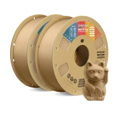 Abbildung von OVERTURE Matte PLA Filament 1.75mm, Rolle 2kg Spule (4.4lbs), Maßgenauigkeit +/ 0.02mm, für 3D Drucker (Hellbraun 1kg*2)