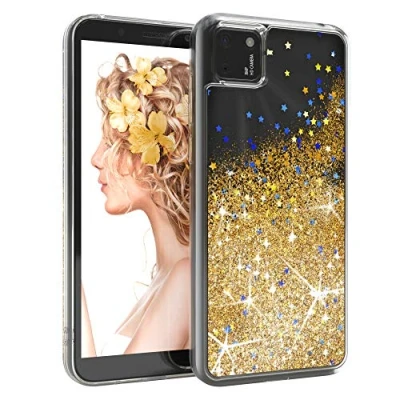 Abbildung von EAZY CASE Hülle kompatibel mit Huawei Y5P Schutzhülle Flüssig Glitzer, Handyhülle, Schutzhülle, Back Cover Glitter Flüssigkeit, TPU/Silikon, Transparent/Durchsichtig, Gold