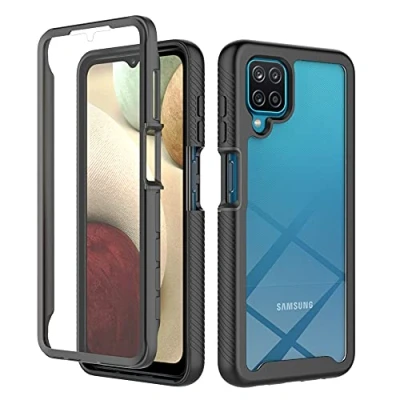 Abbildung von XINNI Hülle für Samsung Galaxy A12(M12), 360 Grad Stoßfeste Schutzhülle mit Integriertem Bildschirmschutz, Robuster Bumper Outdoor Full Body Case, Schwarz
