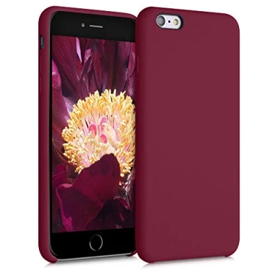 Abbildung von kwmobile Hülle kompatibel mit Apple iPhone 6 Plus / 6S Silikon Handy Case Handyhülle weiche Oberfläche kabelloses Laden Rhabarber Rot
