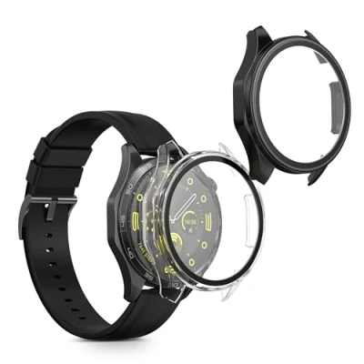 Abbildung von kwmobile 2X Cover kompatibel mit Huawei Watch GT4 46mm Hülle Fullbody Fitnesstracker Case Set aus Glas Transparent Schwarz