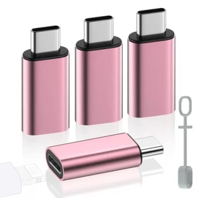 Abbildung von MoKo Lightning auf USB C Adapter 4 Stück, mit Laden Datenübertragung für iPhone 16/15 Pro Max Plus, iPad, Galaxy S24/S23, Anti Lost Loop, Nicht Audio/OTG, Rosa