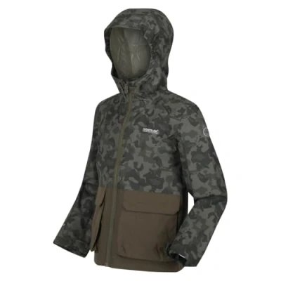Abbildung von Regatta Hywell Kinder Wasserdichte, bedruckte, Mit Mesh gefütterte Kapuzenjacke. DWR und Hydrafort Stoffen. Zum Spazieren Wandern geeignet.